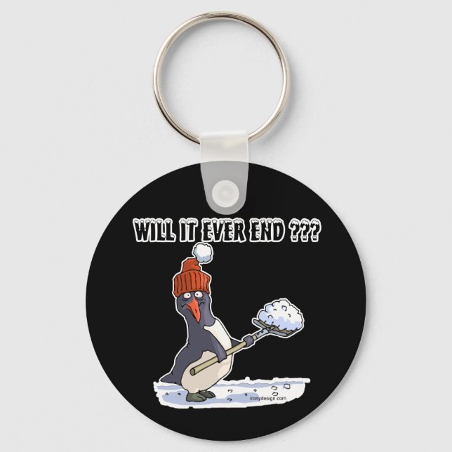 Snowbound Penguin Shoveling Key Ring (Front)