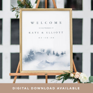 Snowbound   Winter Watercolor Wedding Welcome Sign