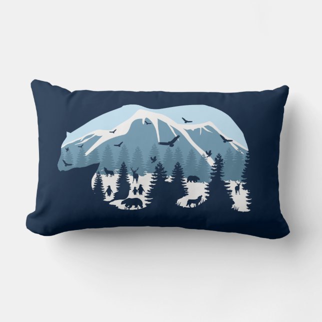 Snowcapped Mountain Forest Bear Nature Animals Lumbar Cushion (Front)