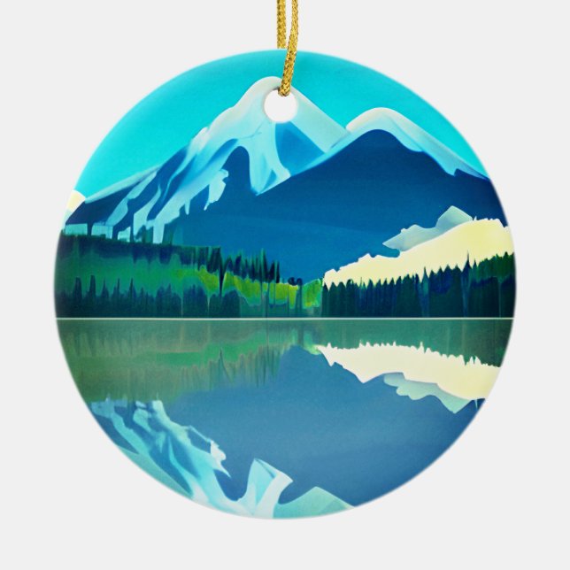 Snowcapped Mountains Reflected in a Lake Ceramic Ornament (Front)