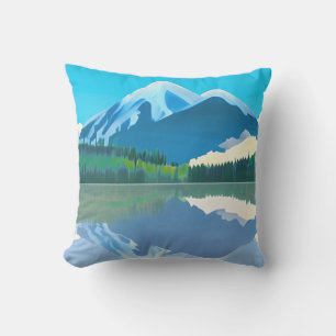 Snowcapped Mountains Reflected in a Lake Cushion