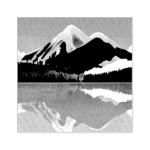 Snowcapped Mountains Reflected in a Lake Rubber Stamp