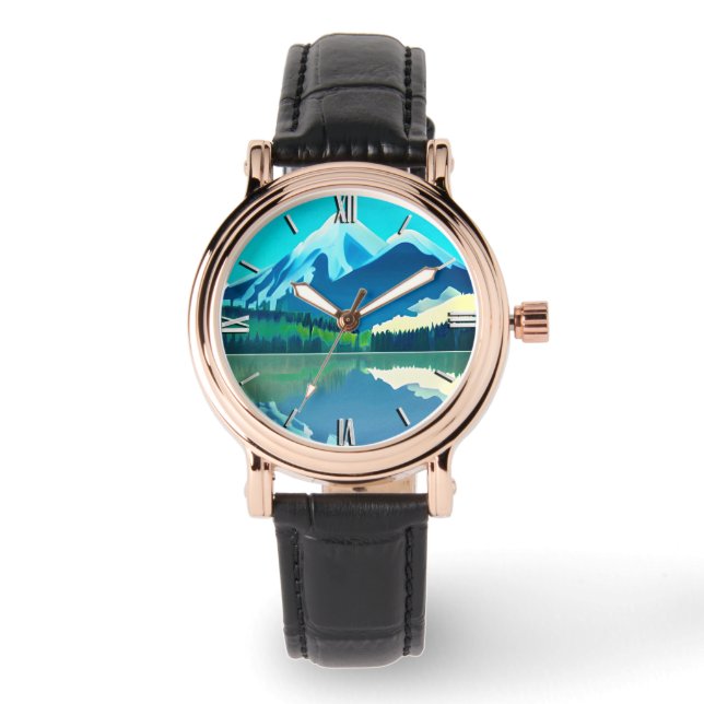 Snowcapped Mountains Reflected in a Lake Watch (Front)