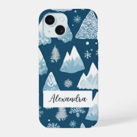 Snowcapped Mountains with Pine Trees Snowflakes