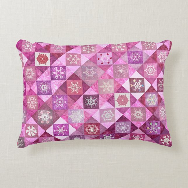Snowcatcher Heartflakes Patchwork Decorative Cushion (Front)