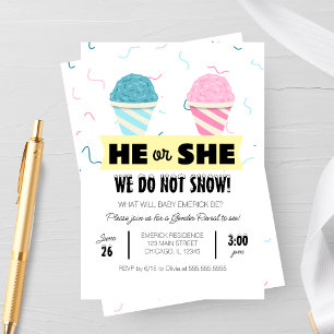 Snowcone Gender Reveal Party Invitation