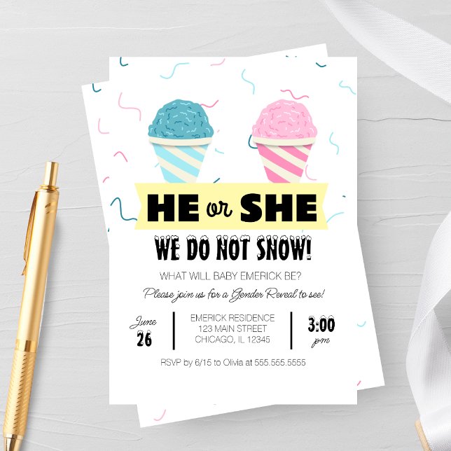 Snowcone Gender Reveal Party Invitation (Creator Uploaded)