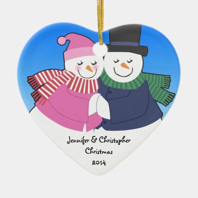 Snowcouple Heart Personalised Holiday Ornament (Front)
