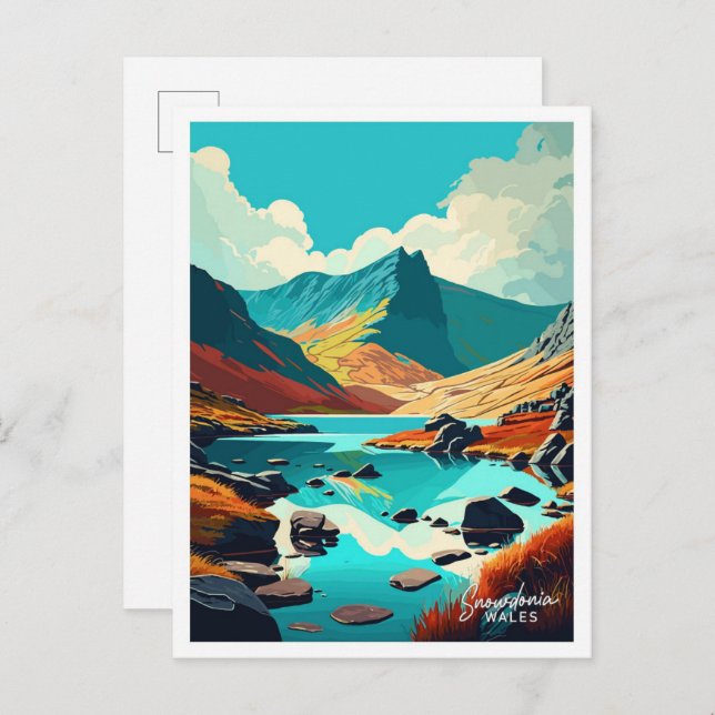 Snowdonia Wales Art Travel Vintage illustration Postcard (Front/Back)