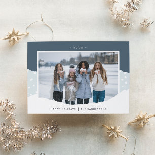 Snowdrift   Colorblock Horizontal Photo Holiday Card