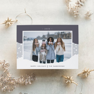 Snowdrift   Colorblock Horizontal Photo Holiday Card
