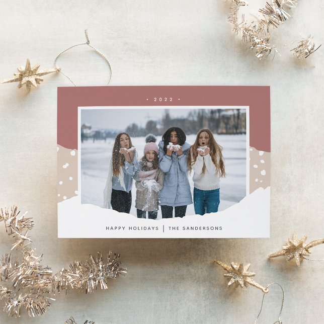 Snowdrift | Colorblock Horizontal Photo Holiday Card (Creator Uploaded)
