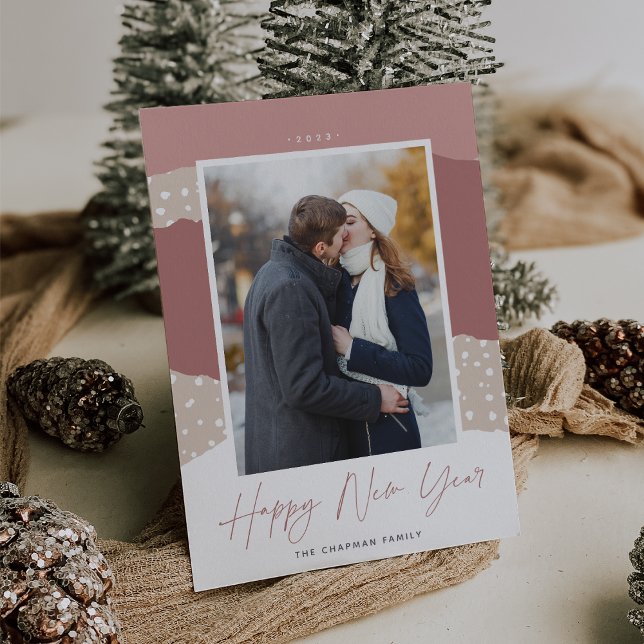 Snowdrift | Colorblock Vertical Photo New Year Holiday Card (Creator Uploaded)