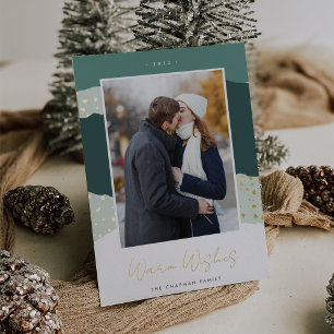 Snowdrift   Colorblock Vertical Photo Warm Wishes Foil Holiday Card