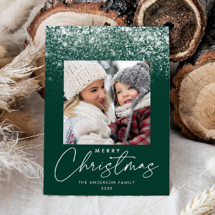 Snowdrift Merry Christmas Green Photo Holiday Card