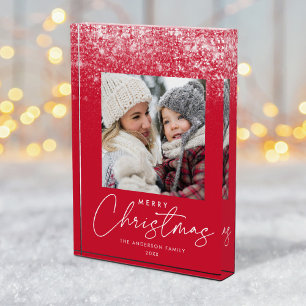 Snowdrift Merry Christmas Red Holiday Photo Block