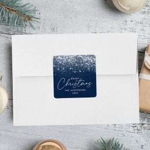 Snowdrift Navy Blue Christmas Square Sticker