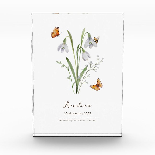 Snowdrop Birth Month Flower Photo Block (Front)