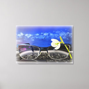 Snowdrop glasses keyboard canvas print