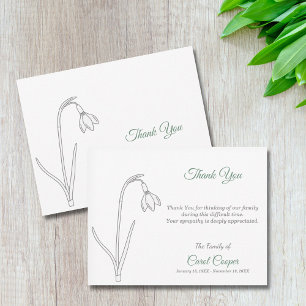 Snowdrop Line Art Funeral Thank You Note Card