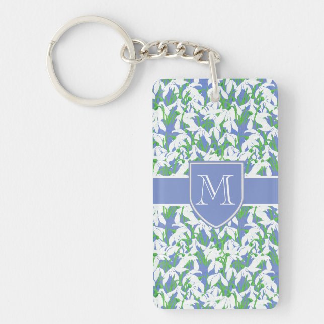 Snowdrop Pattern on Powder Blue with Monogram Key Ring (Front)