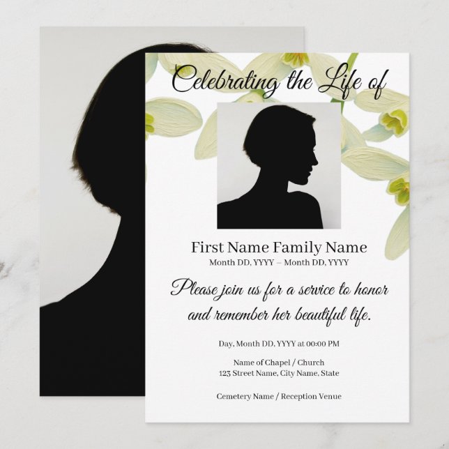 Snowdrop pink memorial invitation (Front/Back)