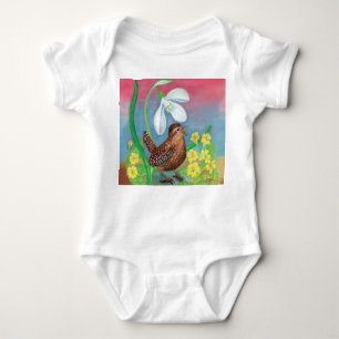 Snowdrop & wren bird summon the spring  baby bodysuit