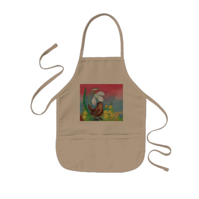 Snowdrop & wren bird summon the spring kids apron (Front)