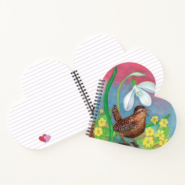 Snowdrop & wren summon the spring heart shaped notebook (Inside)