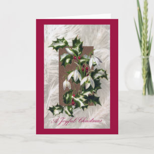 Snowdrops and Holly Vintage Christmas Holiday Card