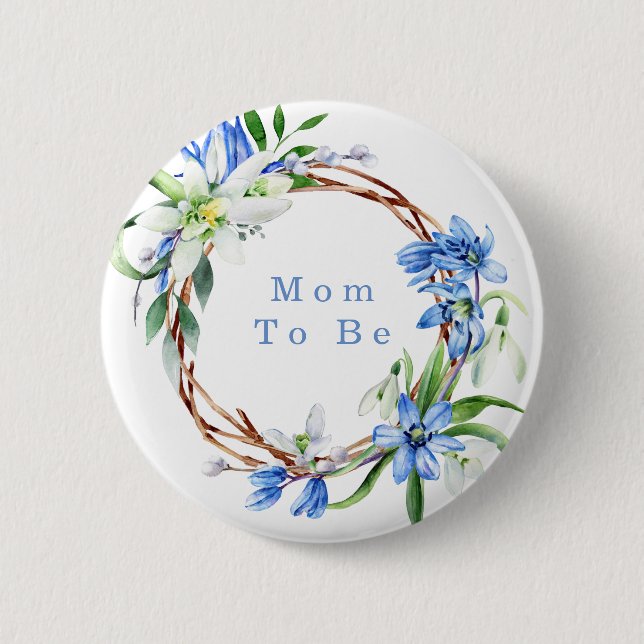 Snowdrops and Scilla Spring Floral Boy Baby Shower 6 Cm Round Badge (Front)