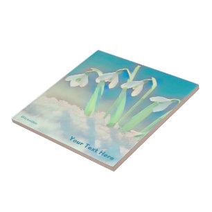 Snowdrops Blue Ceramic Tile