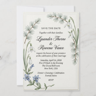 Snowdrops, Blue Gentian, Pine Needles, Multi-Line  Invitation