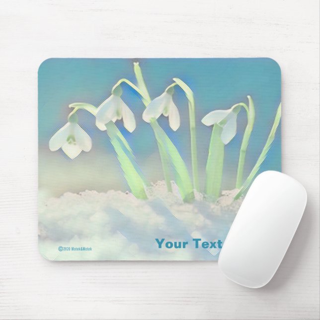 Snowdrops Blue Mouse Pad (With Mouse)