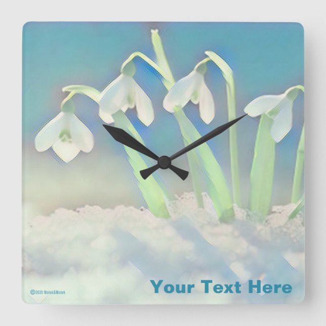 Snowdrops Blue Square Wall Clock (Front)