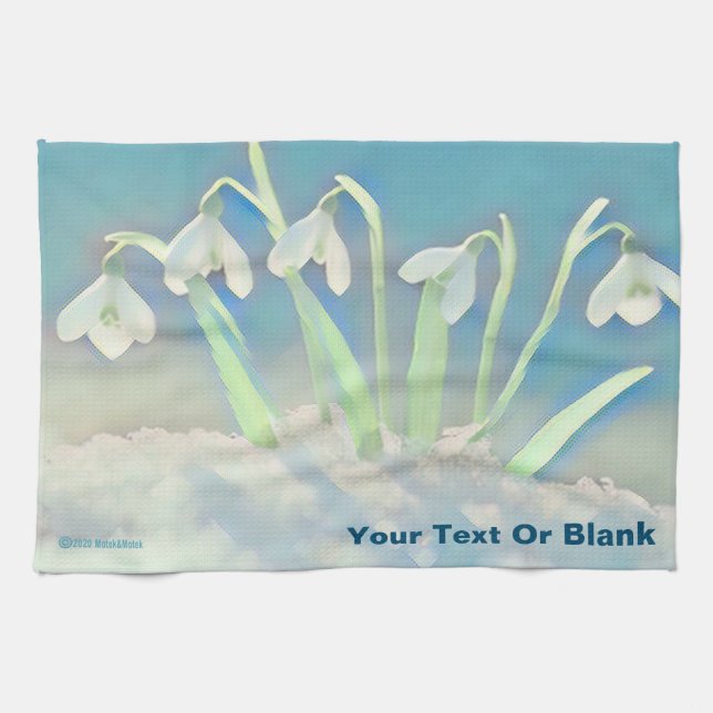 Snowdrops Blue Tea Towel (Horizontal)