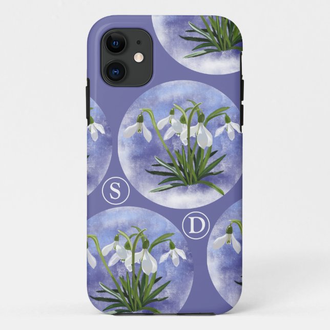 Snowdrops floral Initials trendy for her Case-Mate iPhone Case (Back)