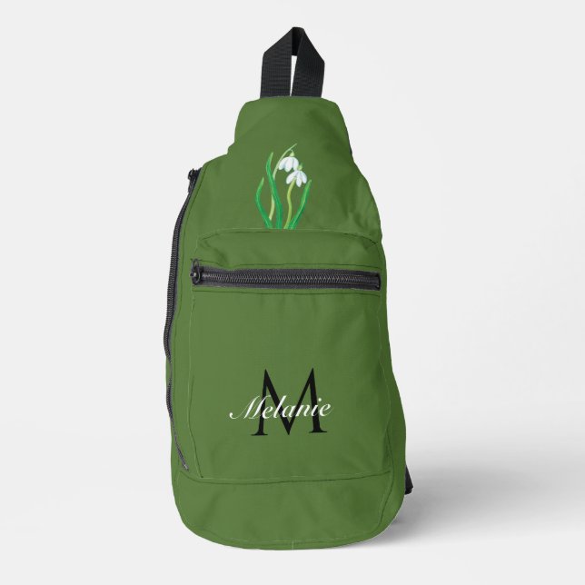 Snowdrops Flowers Early Spring Custom Monogram  Sling Bag (Front)
