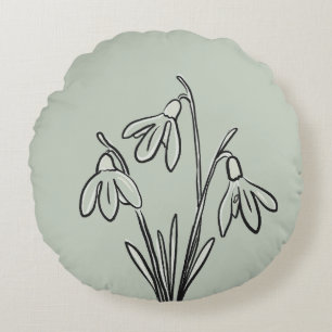 Snowdrops Flowers January Birthday Round Cushion