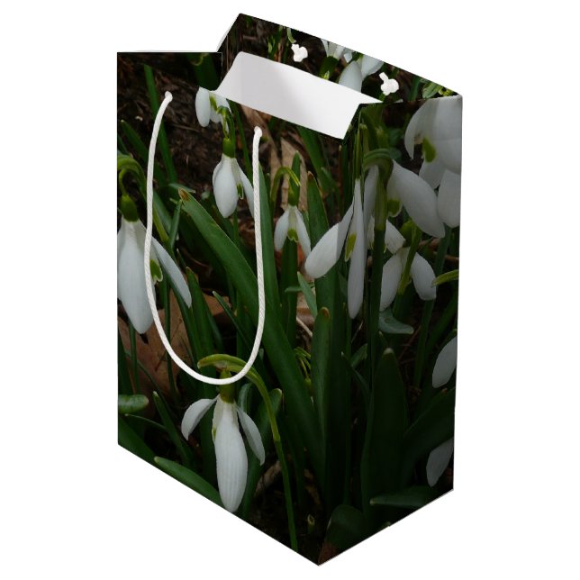 Snowdrops I (Galanthus) White Spring Flowers Medium Gift Bag (Back Angled)