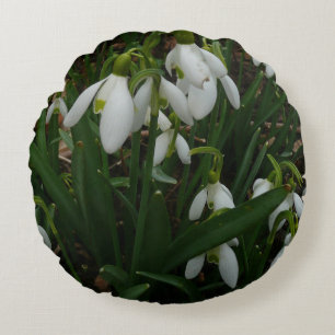Snowdrops I (Galanthus) White Spring Flowers Round Cushion