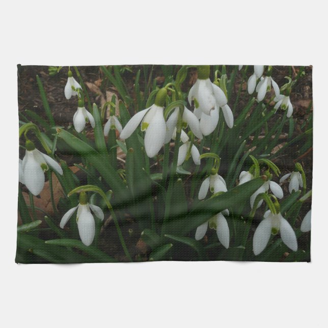 Snowdrops I (Galanthus) White Spring Flowers Tea Towel (Horizontal)