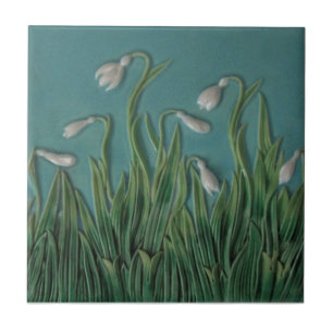 Snowdrops Majolica Faux Relief c1875 Antique Repro Ceramic Tile