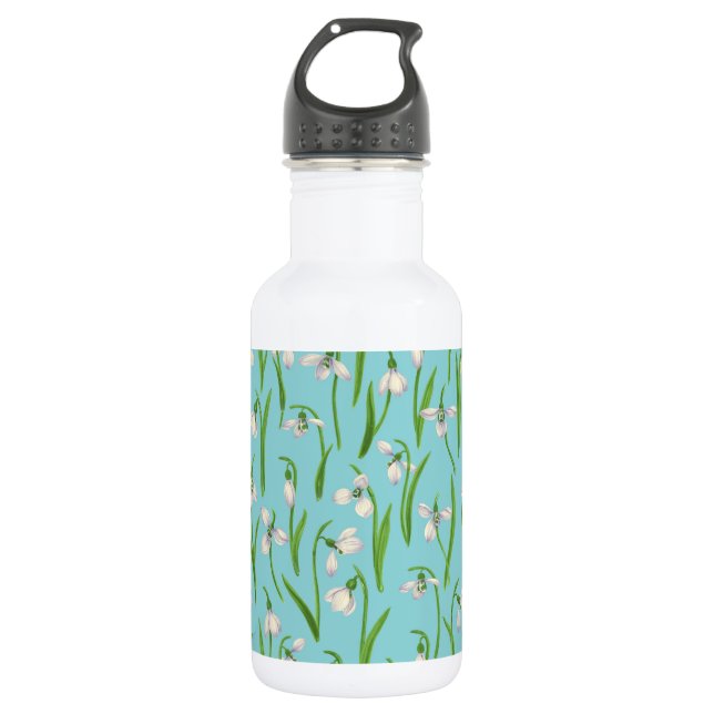 Snowdrops on pool blue 532 ml water bottle (Front)