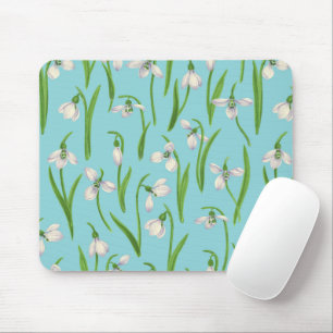 Snowdrops on pool blue mouse pad