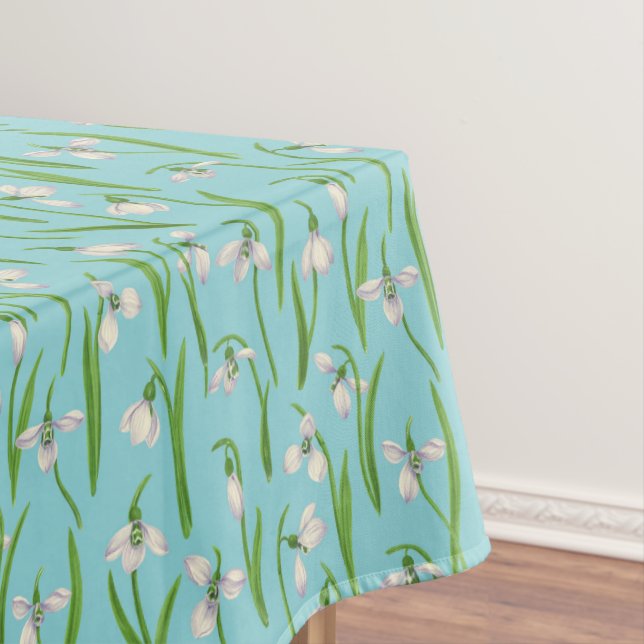 Snowdrops on pool blue tablecloth (In Situ)
