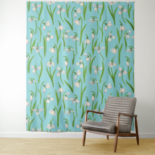 Snowdrops on pool blue tapestry