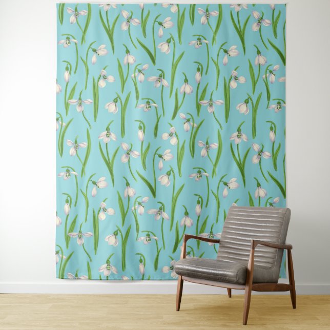 Snowdrops on pool blue tapestry (In Situ)