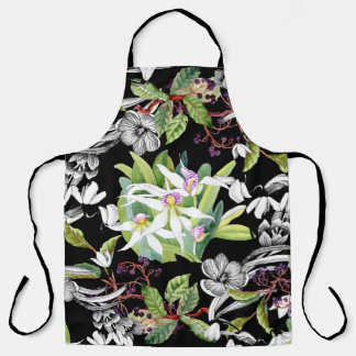 Snowdrops & Orchids: Sketched Black Pattern Apron