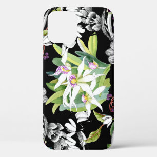Snowdrops & Orchids: Sketched Black Pattern iPhone 12 Case